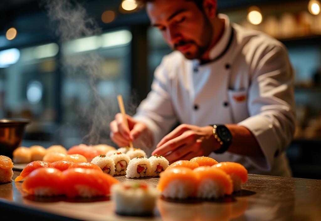 職人が寿司を握る様子