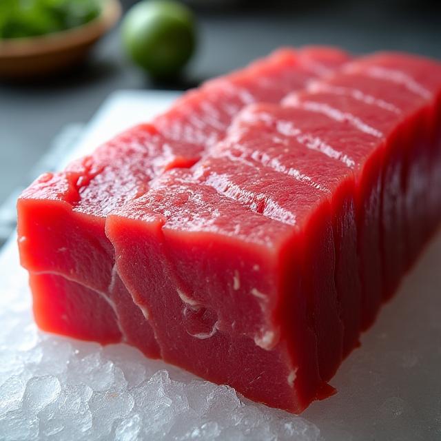 豊洲市場で仕入れた新鮮なマグロのブロック